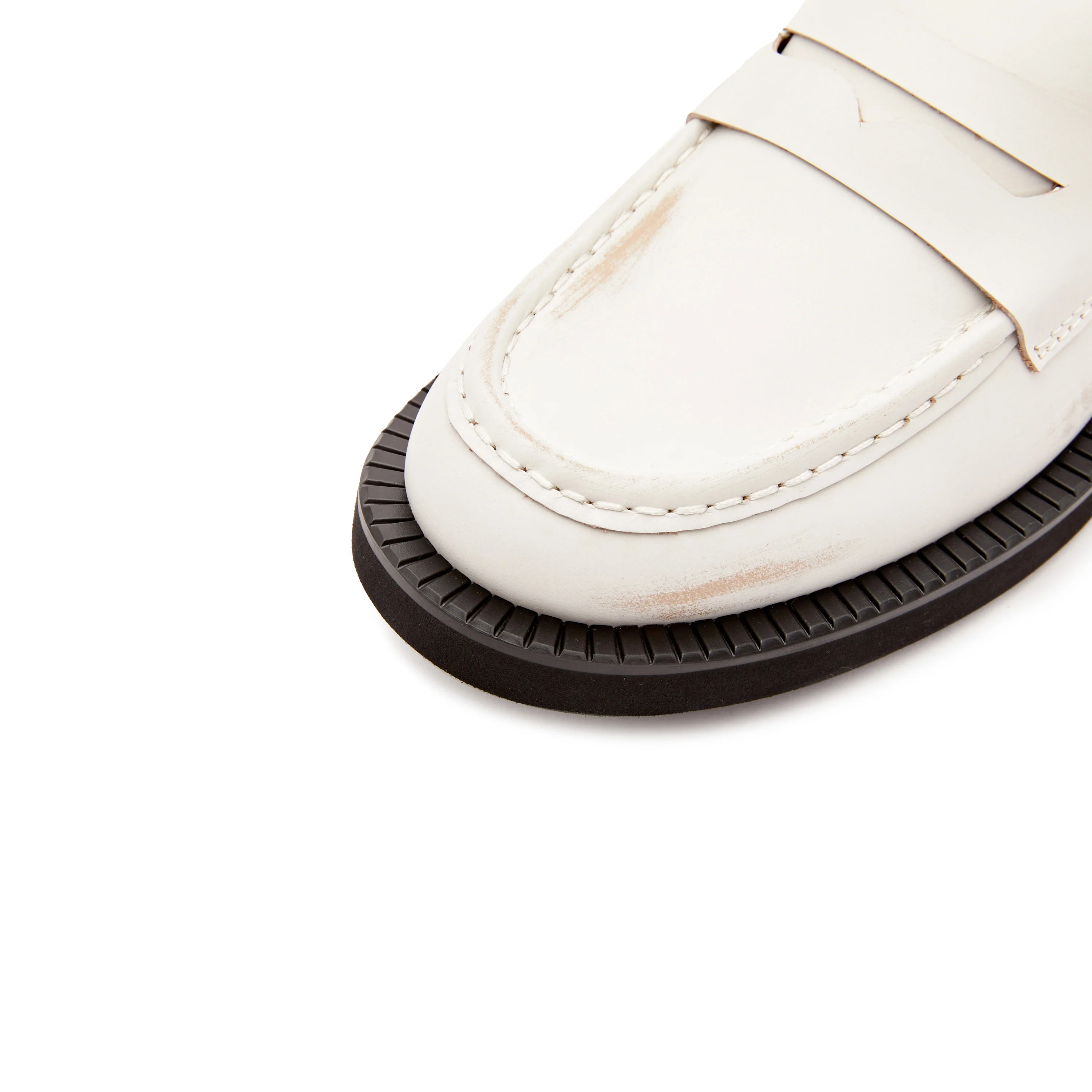 White Brushed Boxy Penny Loafers - Image 5