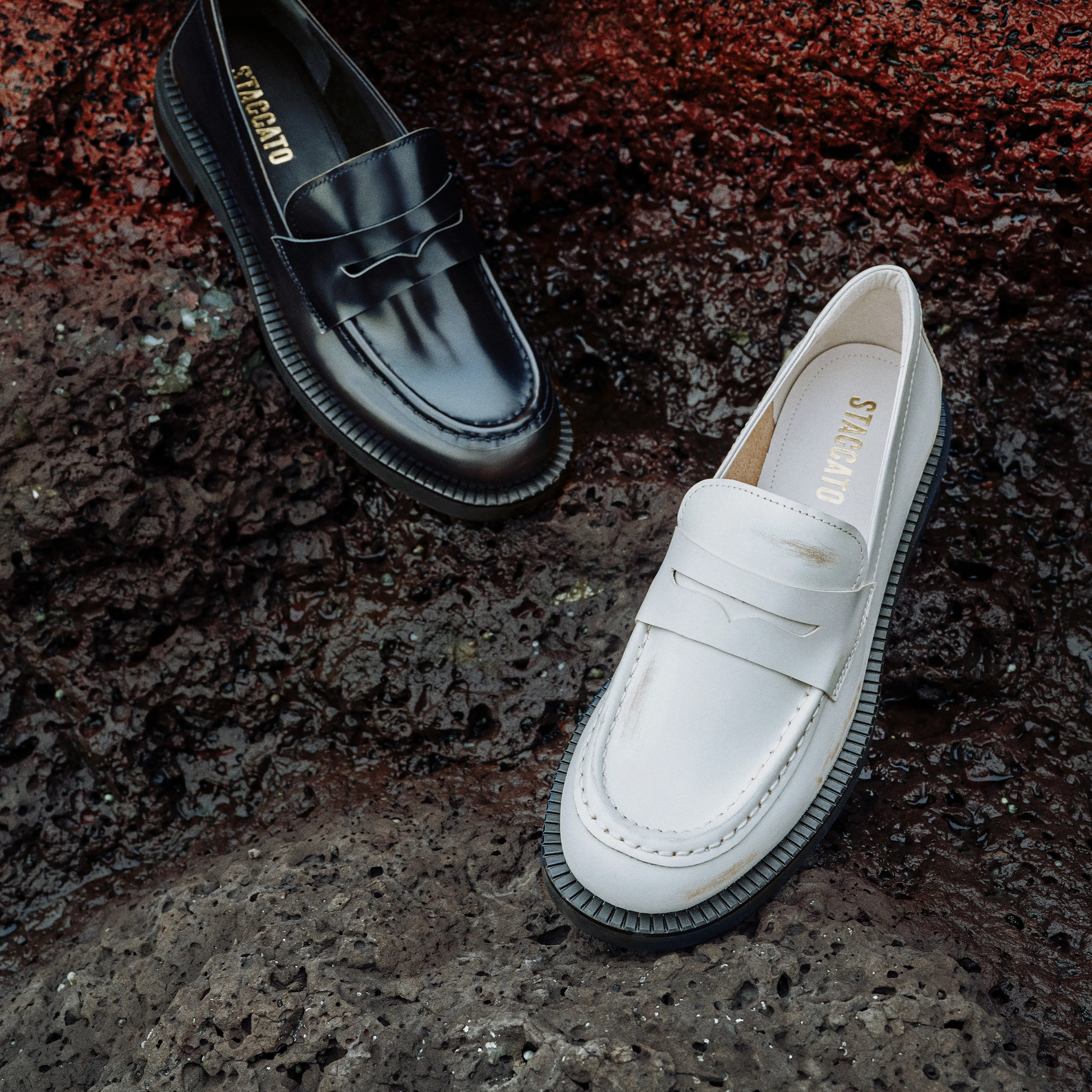 White Brushed Boxy Penny Loafers - Image 6