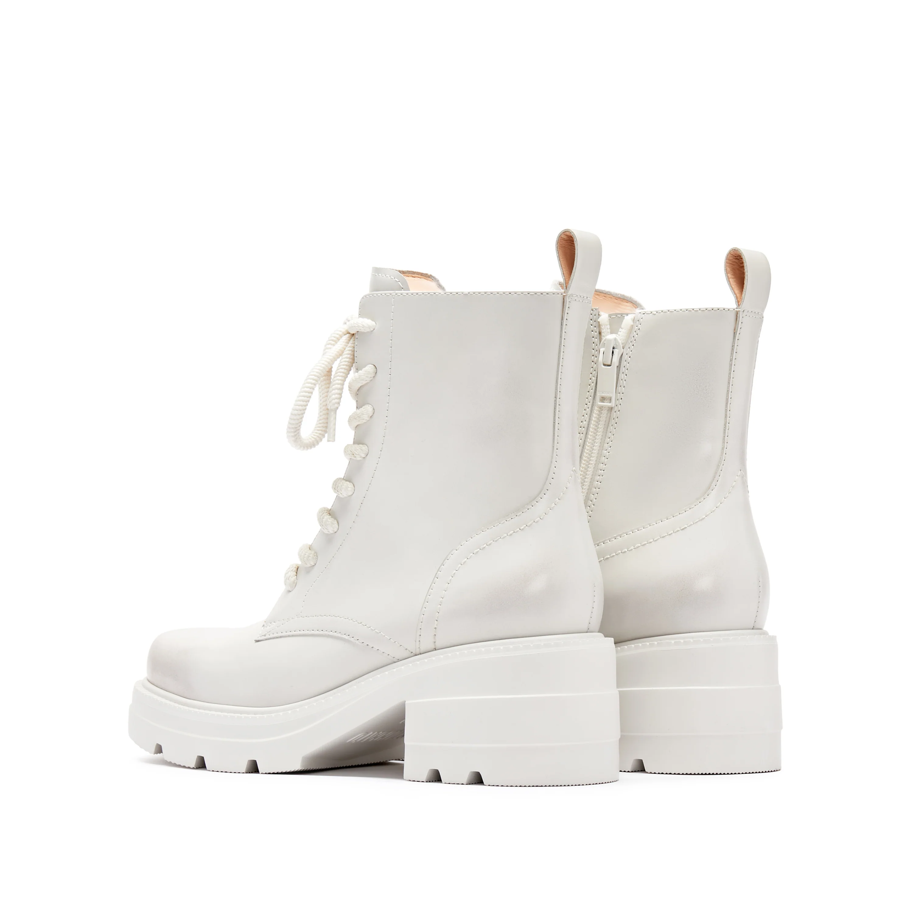 White Brushed Calf Platform Lace Up Boots - Image 3