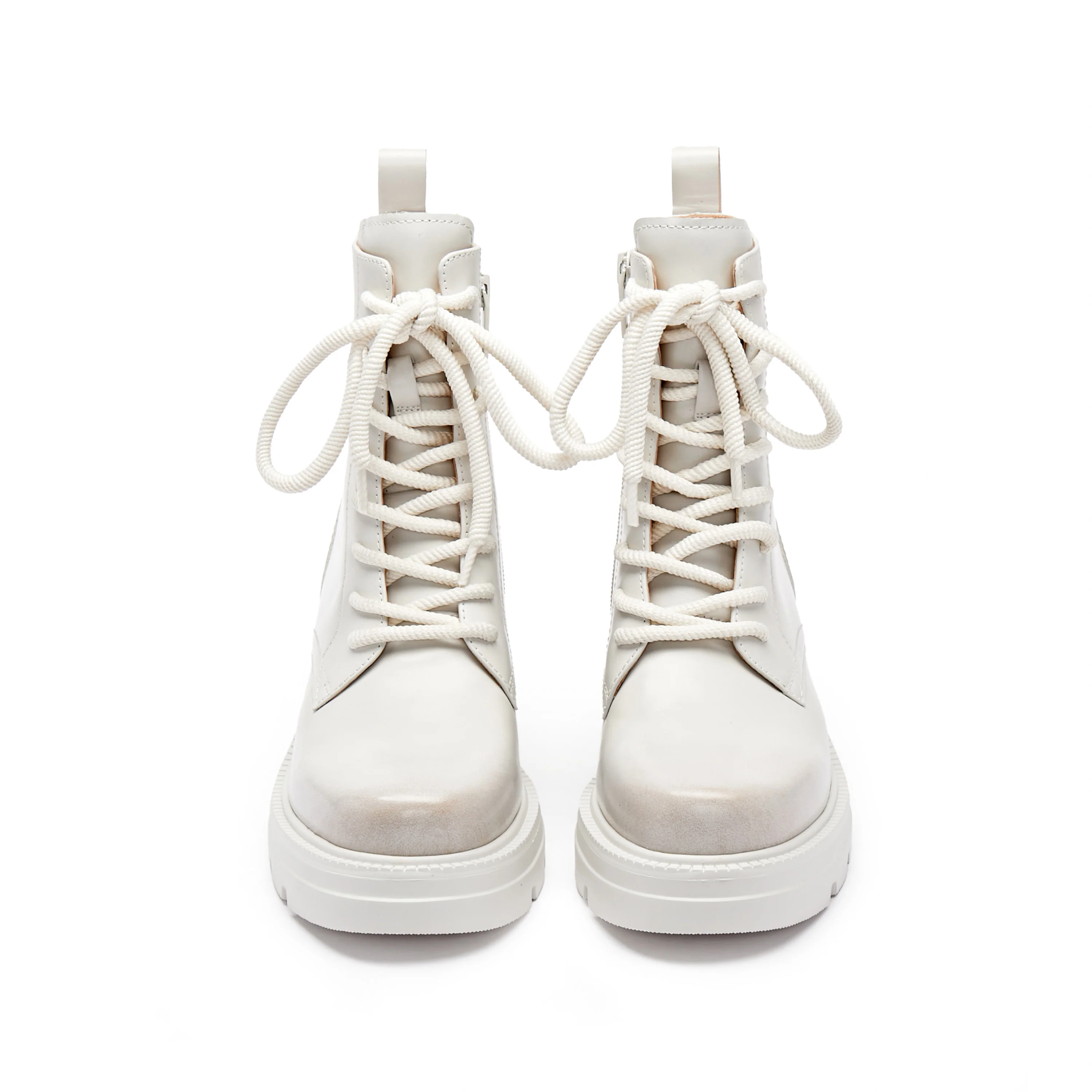 White Brushed Calf Platform Lace Up Boots - Image 4