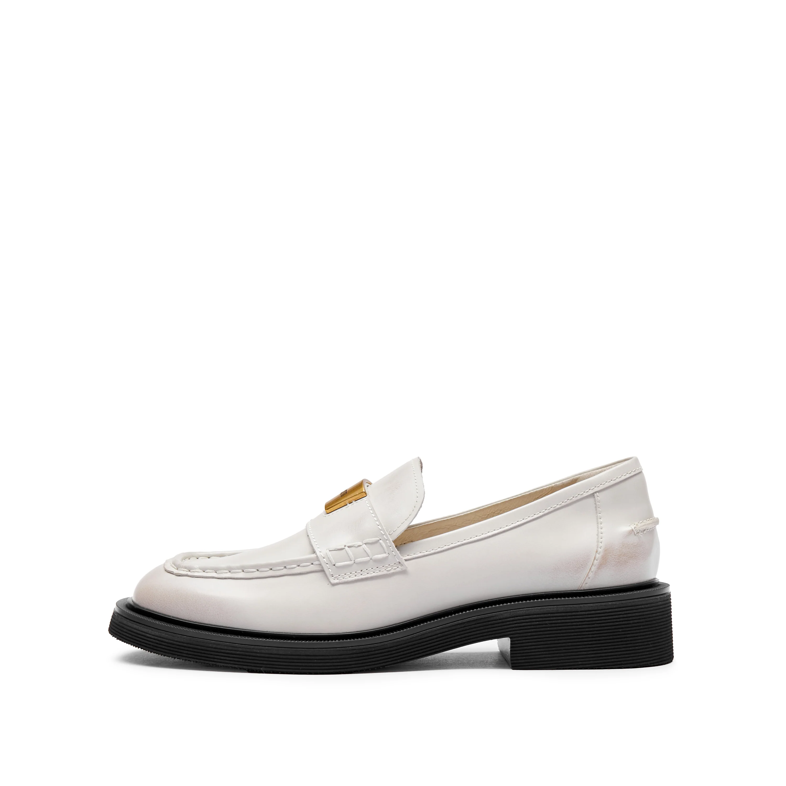 White ST Golden Buckle Loafers - Image 3
