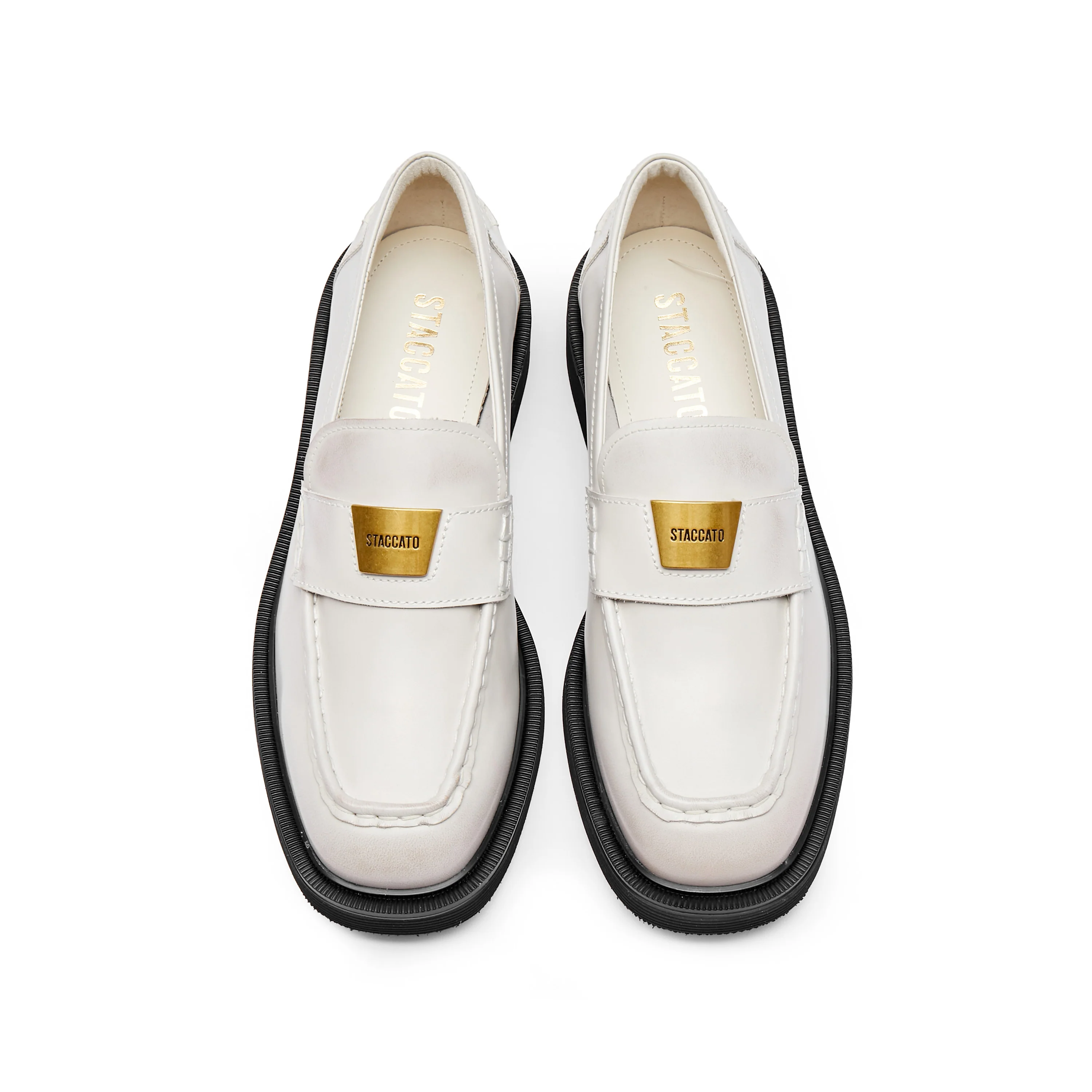 White ST Golden Buckle Loafers - Image 4