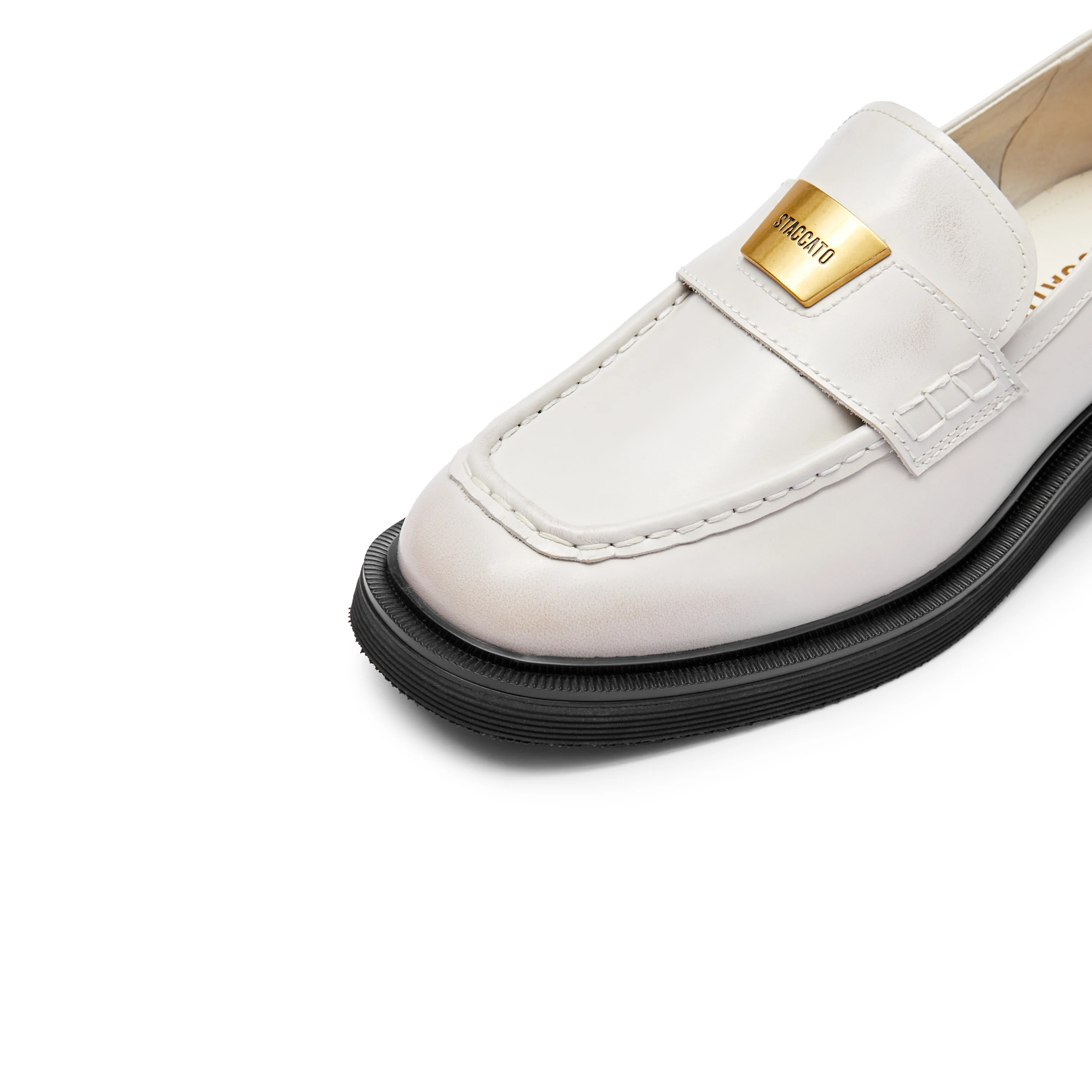 White ST Golden Buckle Loafers - Image 5
